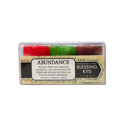Coventry Creations Abundance Blessing Kit. Green Prosperity Votive, Red Attraction Votive, and Brown Stability Votive 