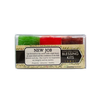 Coventry Creations New Job Blessing Kit. Green Prosperity Votive, Red Attraction Votive, and Brown Stability Votive