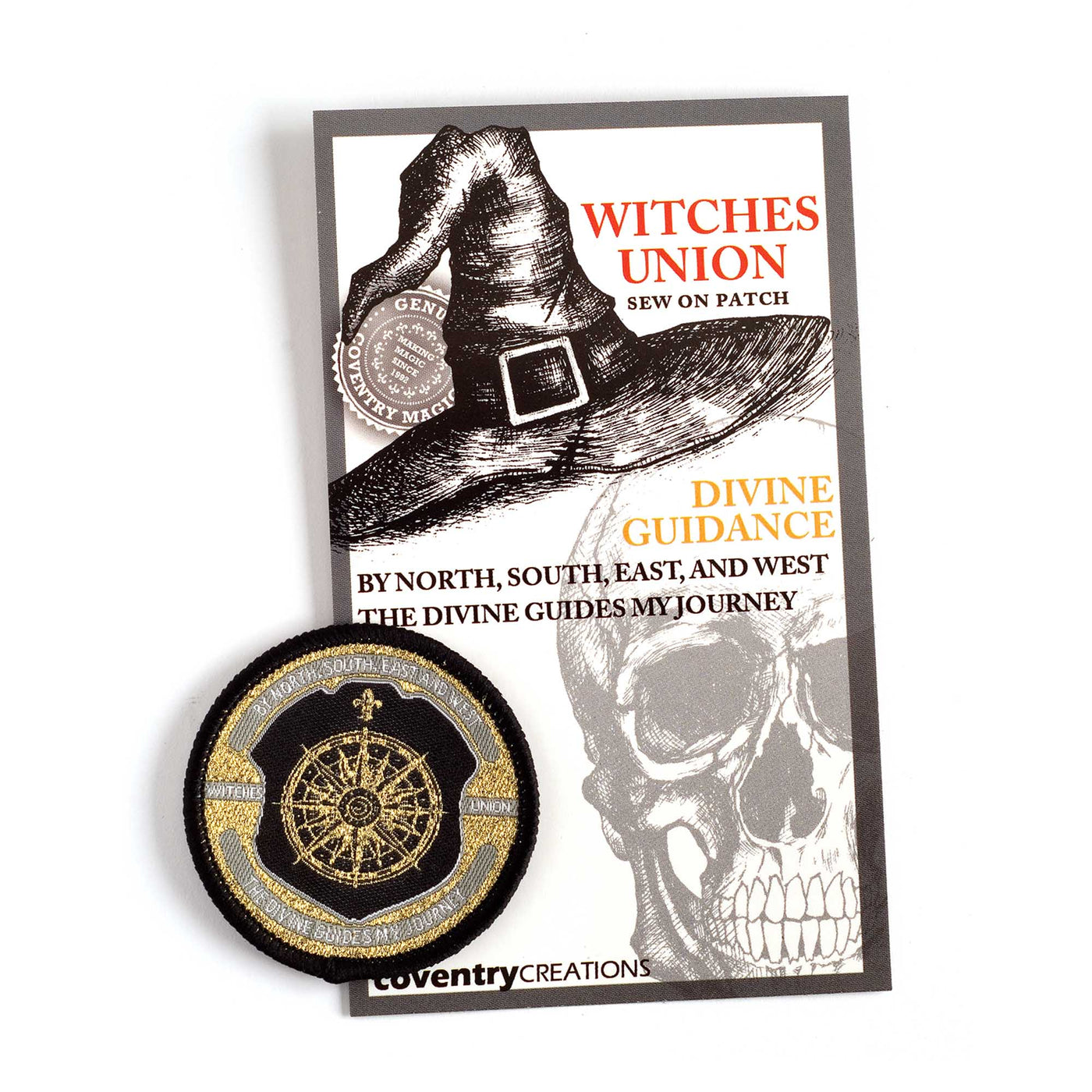 Coventry Creations Witches Union- Magical Adept Divine Guidance Patch with witch hat and skull in background 