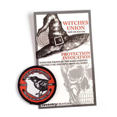 Coventry Creations Witches Union- Magical Adept Protection Invocation Patch with witch hat and skull in background