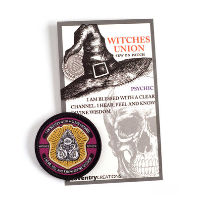 Coventry Creations Witches Union- Magical Adept Psychic Patch  with witch hat and skull in background