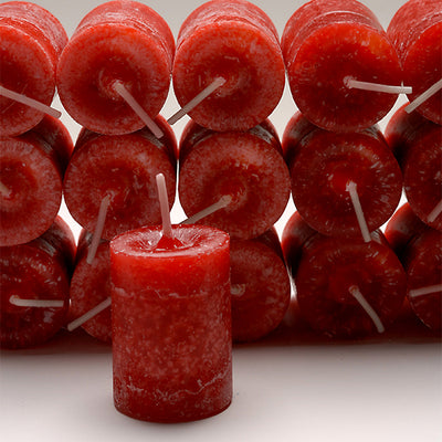 Coventry Creations Blessed Herbal Happy Home Power Votive Brick Red candles stacked with one candle in front