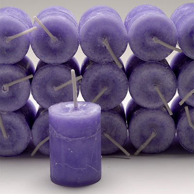 Coventry Creations Blessed Herbal Heart Power Votive Lavender candles stacked with one candle in front
