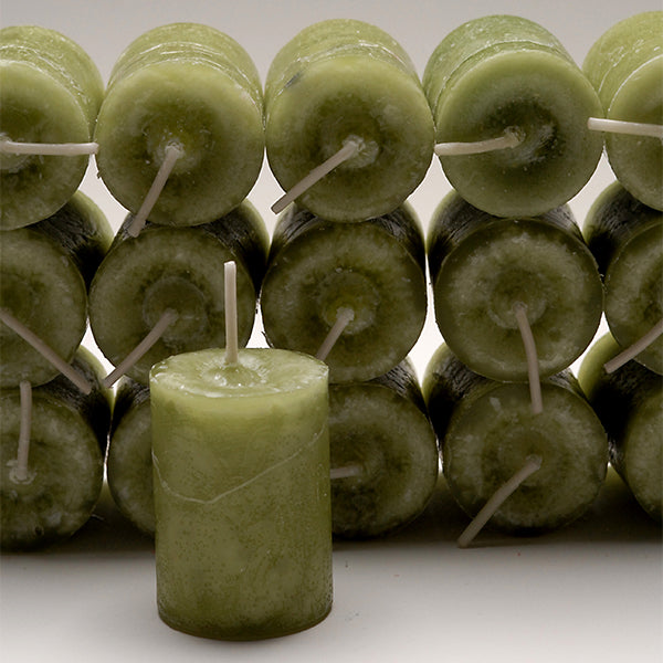 Coventry Creations Blessed Herbal Money Draw Power Votive Money Green candles stacked with one candle in front