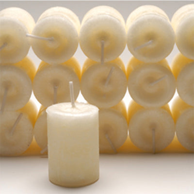 Coventry Creations Blessed Herbal  Spiritual Cleansing Power Votive White candles stacked with one candle in front